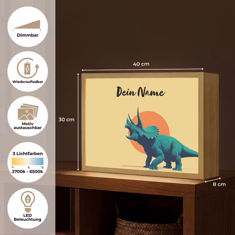 Triceratops - Hoorns - Cirkel - Oranje Light Box met batterij (Wandlamp kind) middel -USP_websiteoverzichtDE