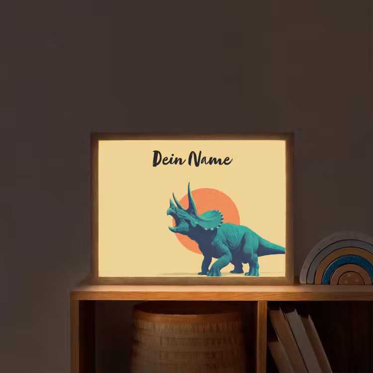 Triceratops - Hoorns - Cirkel - Oranje Light Box met batterij (Wandlamp kind) middel -sfeer1_kind