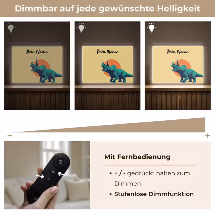 Triceratops - Hoorns - Cirkel - Oranje Light Box met batterij (Wandlamp kind) middel -USP_dimbaarDE