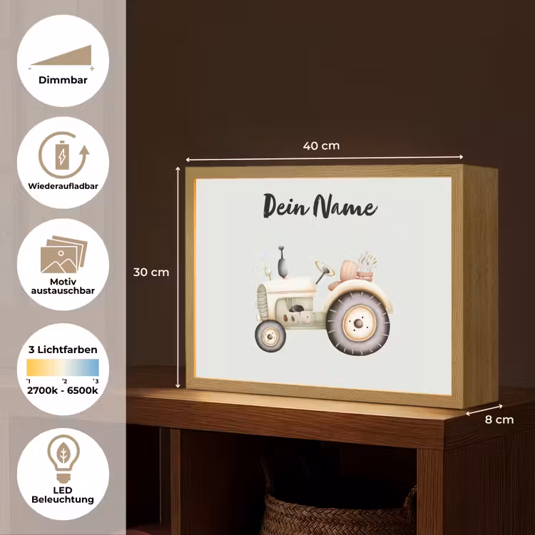 Vintage - Tractor - Pastel - Blauw Light Box met batterij (Wandlamp kind) middel -USP_websiteoverzichtDE
