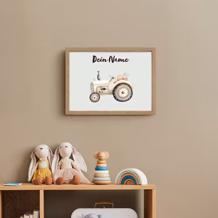 Vintage - Tractor - Pastel - Blauw Light Box met batterij (Wandlamp kind) middel -sfeer2_kind