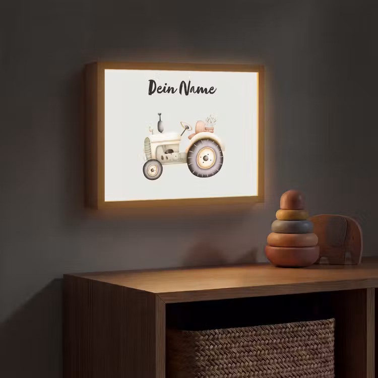 Vintage - Tractor - Pastel - Blauw Light Box met batterij (Wandlamp kind) middel -sfeer5_kind