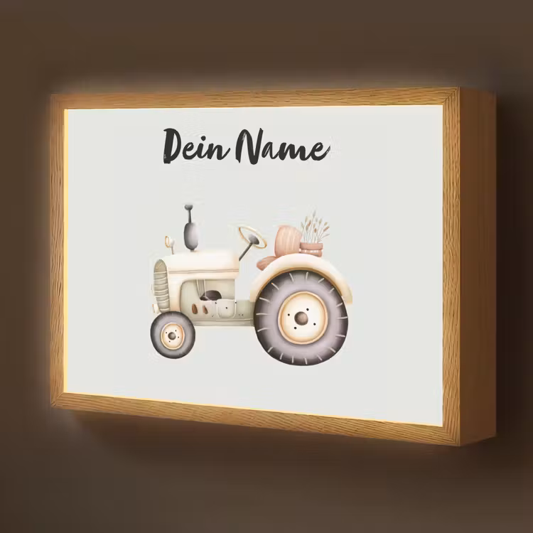 Vintage - Tractor - Pastel - Blauw Light Box met batterij (Wandlamp kind) middel -z3d_website