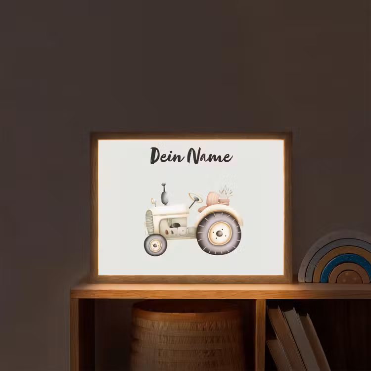 Vintage - Tractor - Pastel - Blauw Light Box met batterij (Wandlamp kind) middel -sfeer1_kind