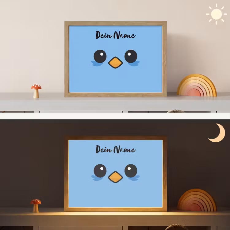 Vogel - Blauw - Gezicht Light Box met batterij (Wandlamp kind) middel -sfeer3_kind