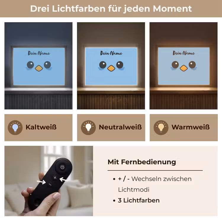 Vogel - Blauw - Gezicht Light Box met batterij (Wandlamp kind) middel -USP_lichtkleurDE