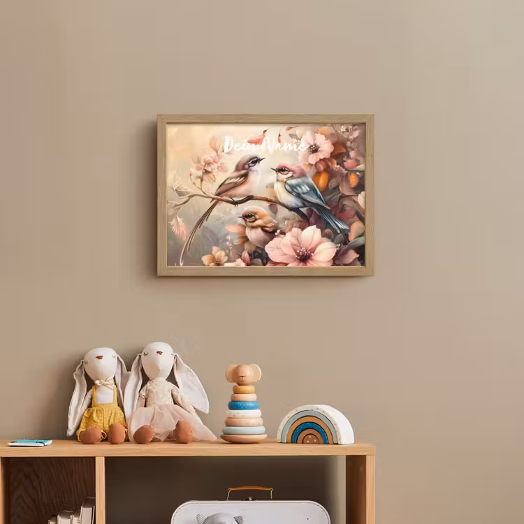 Vogels - Bloemen - Roze - Pastel Light Box met batterij (Wandlamp kind) middel -sfeer2_kind