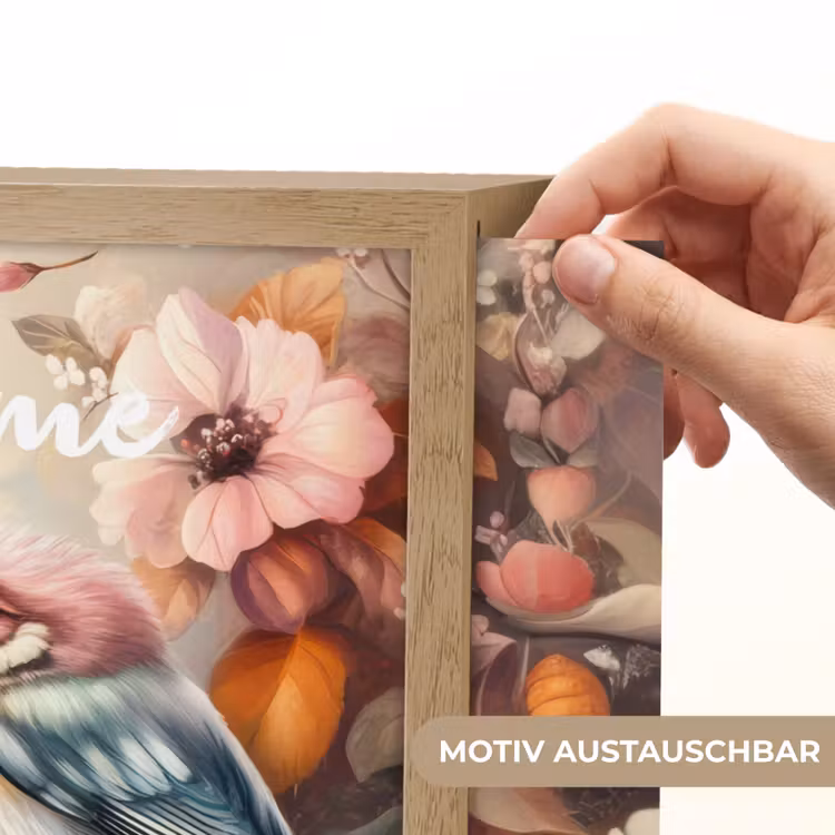 Vogels - Bloemen - Roze - Pastel Light Box met batterij (Wandlamp kind) middel -USP_websiteprintDE