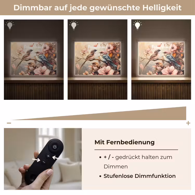 Vogels - Bloemen - Roze - Pastel Light Box met batterij (Wandlamp kind) middel -USP_dimbaarDE