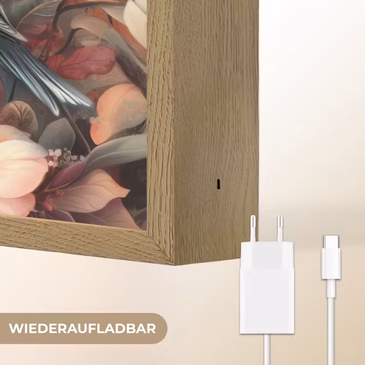 Vogels - Bloemen - Roze - Pastel Light Box met batterij (Wandlamp kind) middel -USP_websiteoplaadbaarDE