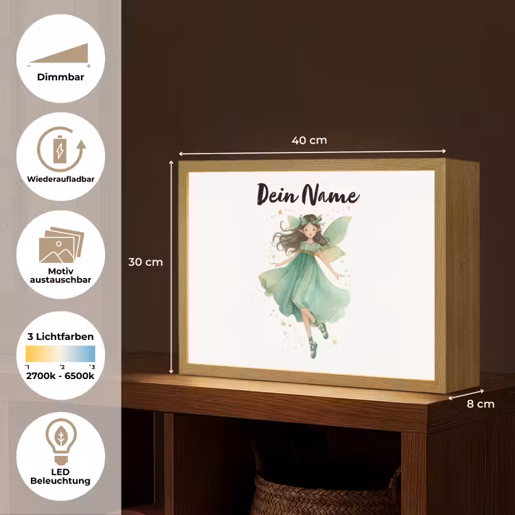 Bosfee - Groen - Sprookje Light Box met batterij (Wandlamp kind) middel -USP_websiteoverzichtDE
