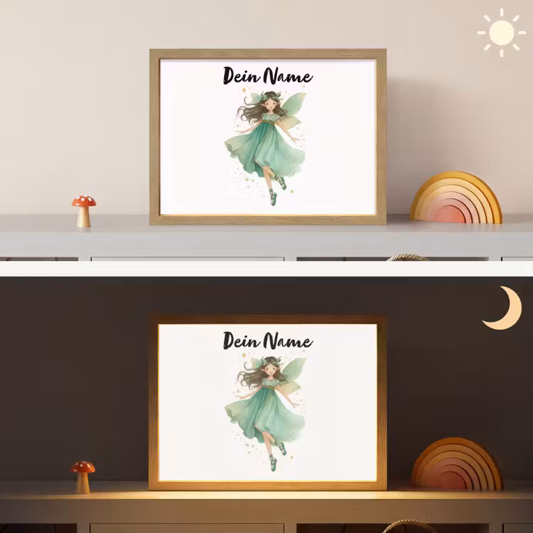 Bosfee - Groen - Sprookje Light Box met batterij (Wandlamp kind) middel -sfeer3_kind