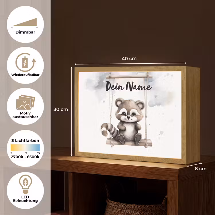 Wasbeer - Dier - Kinderen Light Box met batterij (Wandlamp kind) middel -USP_websiteoverzichtDE