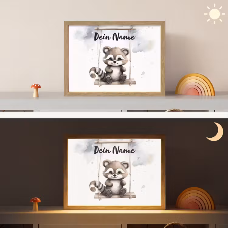 Wasbeer - Dier - Kinderen Light Box met batterij (Wandlamp kind) middel -sfeer3_kind