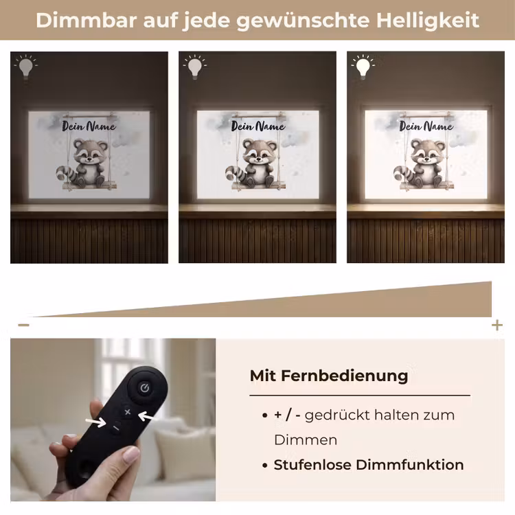 Wasbeer - Dier - Kinderen Light Box met batterij (Wandlamp kind) middel -USP_dimbaarDE
