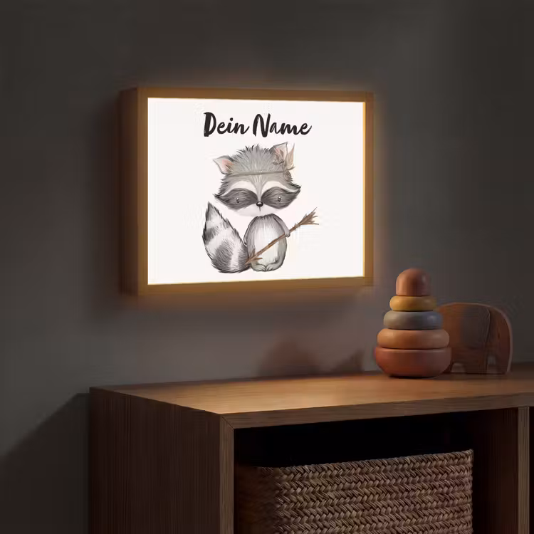 Wasbeer - Dier - Bosdieren Light Box met batterij (Wandlamp kind) middel -sfeer5_kind
