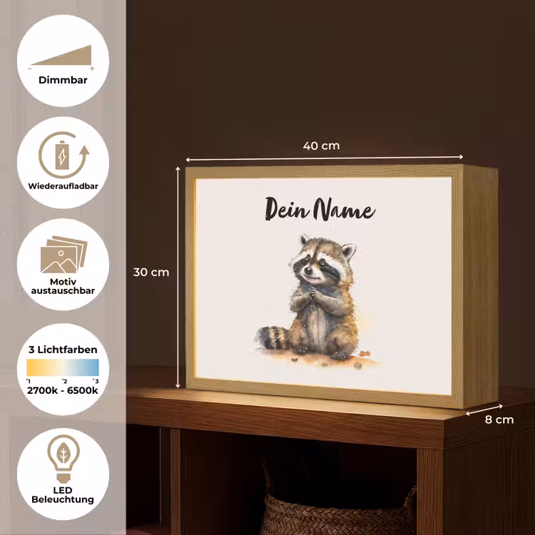 Wasbeer - Waterverf - Kleuren - Dieren - Kids Light Box met batterij (Wandlamp kind) middel -USP_websiteoverzichtDE