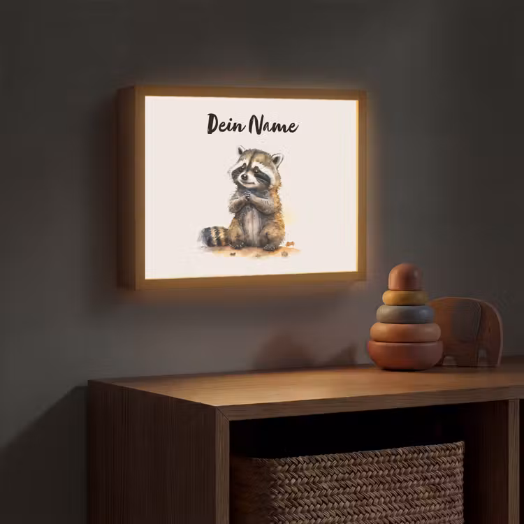 Wasbeer - Waterverf - Kleuren - Dieren - Kids Light Box met batterij (Wandlamp kind) middel -sfeer5_kind