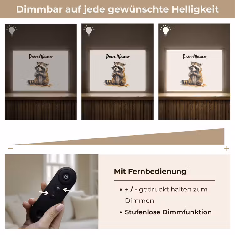 Wasbeer - Waterverf - Kleuren - Dieren - Kids Light Box met batterij (Wandlamp kind) middel -USP_dimbaarDE