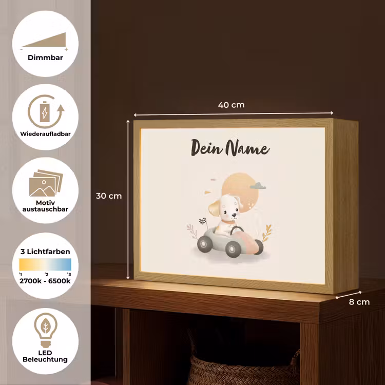 Puppy - Oranje - Raceauto Light Box met batterij (Wandlamp kind) middel -USP_websiteoverzichtDE