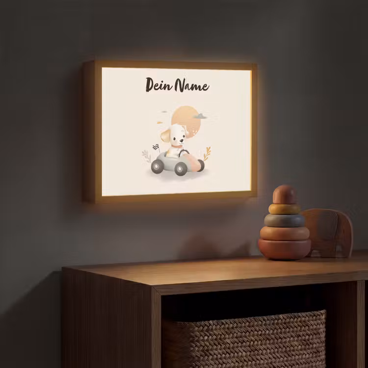 Puppy - Oranje - Raceauto Light Box met batterij (Wandlamp kind) middel -sfeer5_kind
