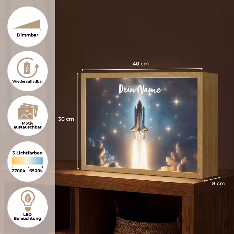 Ruimtevaart - Raket - Space - Sterren Light Box met batterij (Wandlamp kind) middel -USP_websiteoverzichtDE