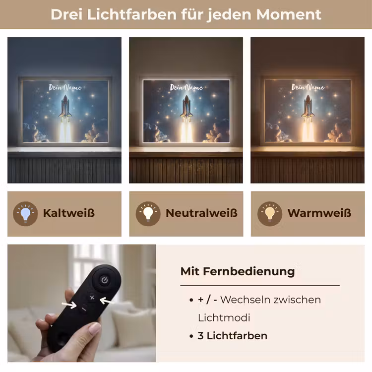 Ruimtevaart - Raket - Space - Sterren Light Box met batterij (Wandlamp kind) middel -USP_lichtkleurDE