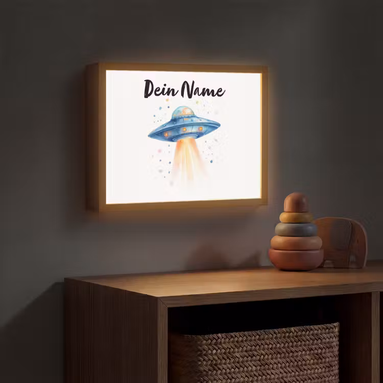 Ruimte - Ufo - Sterren Light Box met batterij (Wandlamp kind) middel -sfeer5_kind
