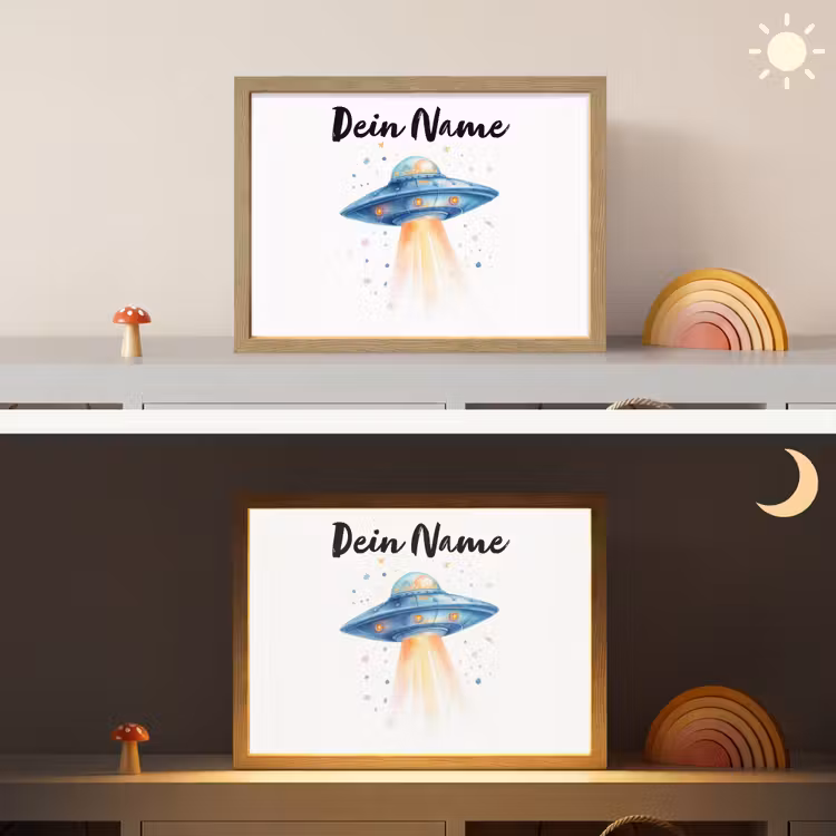 Ruimte - Ufo - Sterren Light Box met batterij (Wandlamp kind) middel -sfeer3_kind