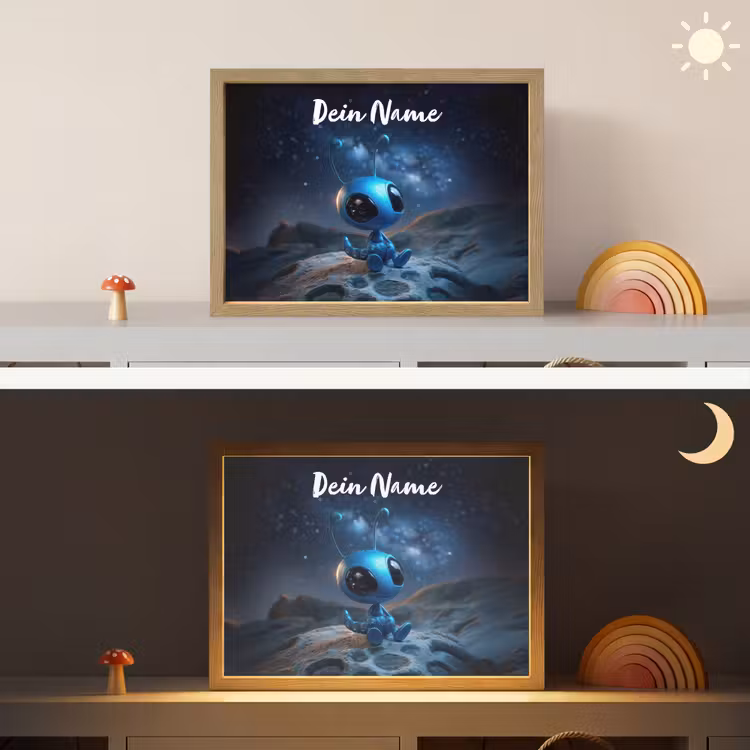 Ruimtewezen - Blauw - Galaxy Light Box met batterij (Wandlamp kind) middel -sfeer3_kind