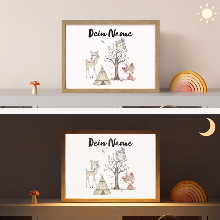 Wilde dieren - Bos - Illustratie Light Box met batterij (Wandlamp kind) middel -sfeer3_kind