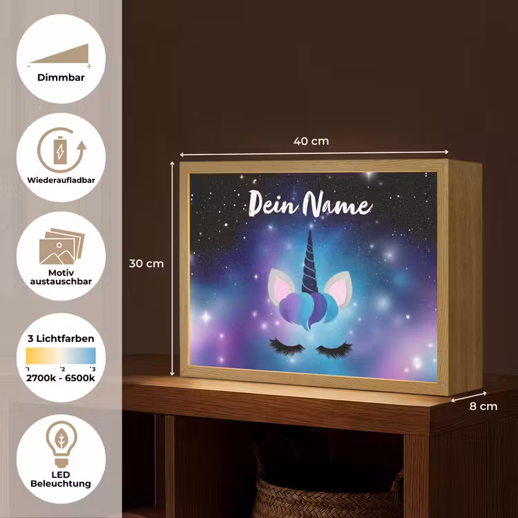 Wimpers - Eenhoorn - Sterren - Blauw Light Box met batterij (Wandlamp kind) middel -USP_websiteoverzichtDE