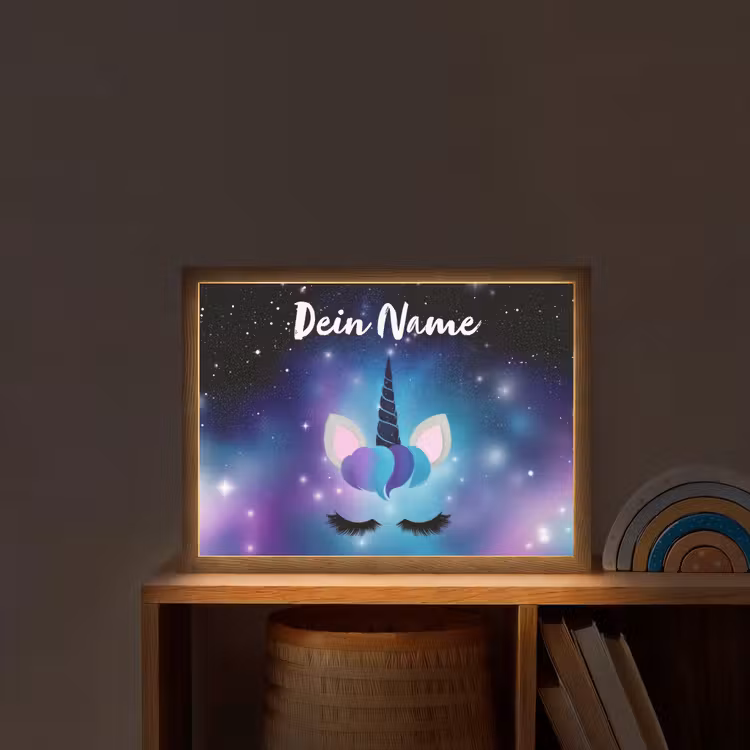 Wimpers - Eenhoorn - Sterren - Blauw Light Box met batterij (Wandlamp kind) middel -sfeer1_kind
