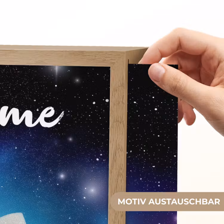 Wimpers - Eenhoorn - Sterren - Blauw Light Box met batterij (Wandlamp kind) middel -USP_websiteprintDE