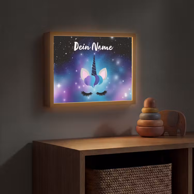 Wimpers - Eenhoorn - Sterren - Blauw Light Box met batterij (Wandlamp kind) middel -sfeer5_kind