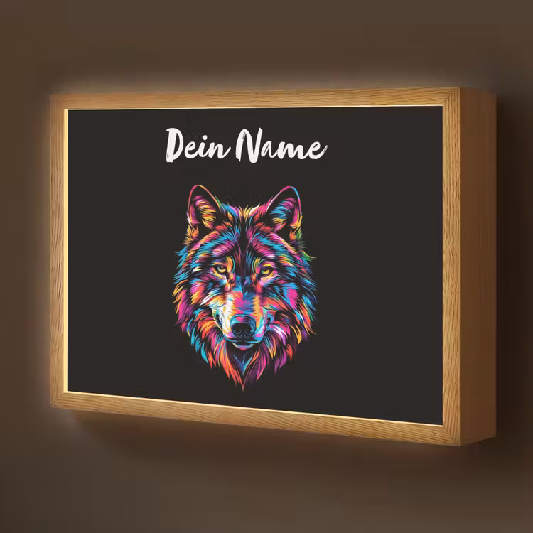 Wolf - Kleurrijk - Zwart - Dieren - Neon Light Box met batterij (Wandlamp kind) middel -z3d_website