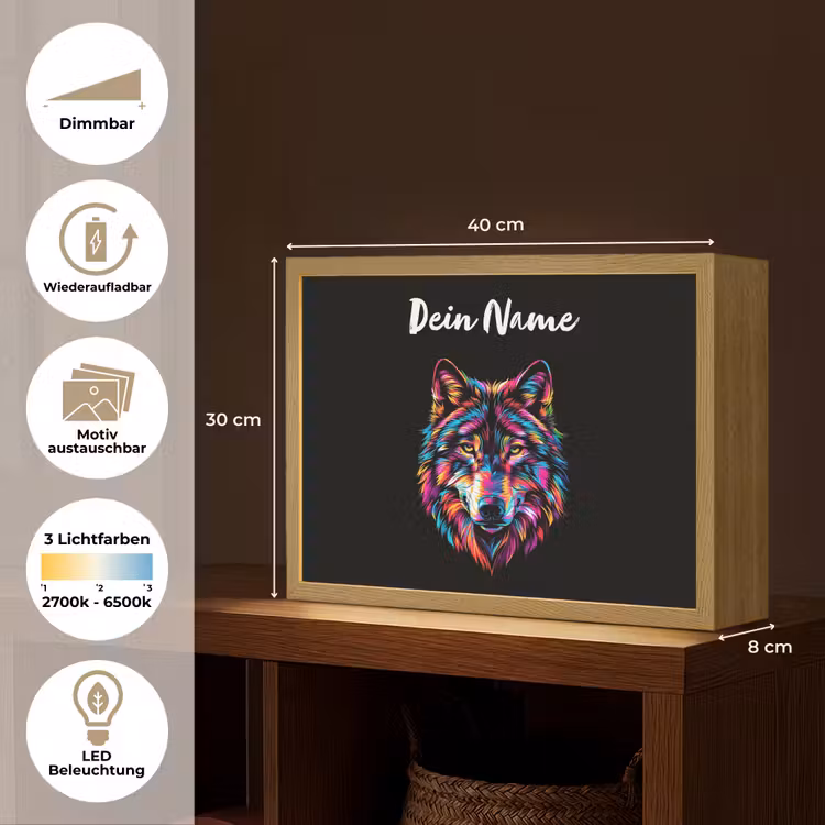 Wolf - Kleurrijk - Zwart - Dieren - Neon Light Box met batterij (Wandlamp kind) middel -USP_websiteoverzichtDE