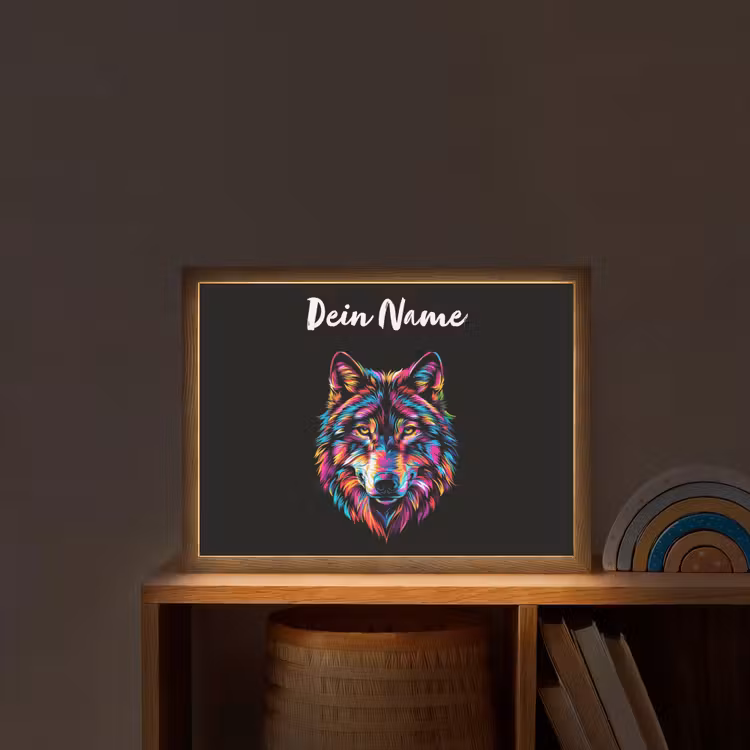 Wolf - Kleurrijk - Zwart - Dieren - Neon Light Box met batterij (Wandlamp kind) middel -sfeer1_kind