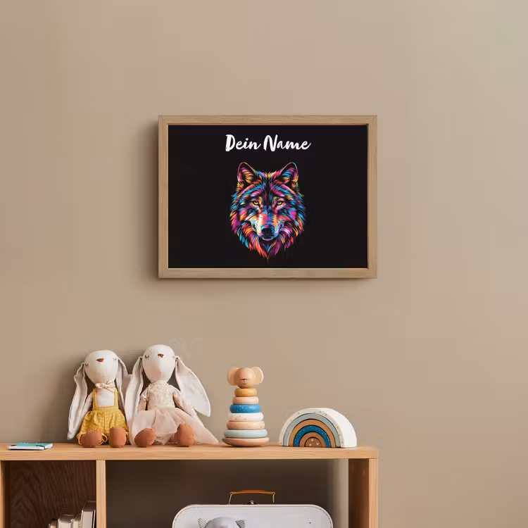 Wolf - Kleurrijk - Zwart - Dieren - Neon Light Box met batterij (Wandlamp kind) middel -sfeer2_kind