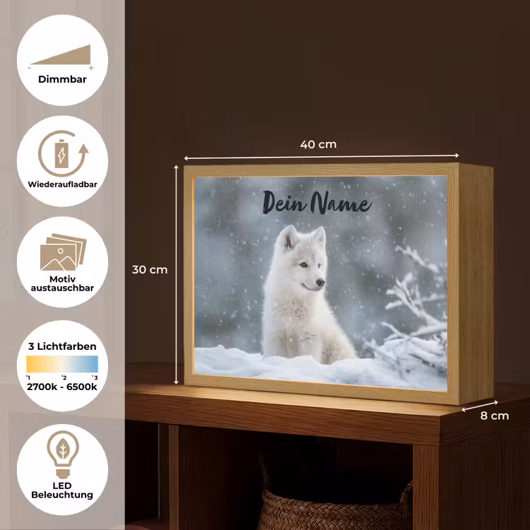 Wolf - Pup - Sneeuw Light Box met batterij (Wandlamp kind) middel -USP_websiteoverzichtDE