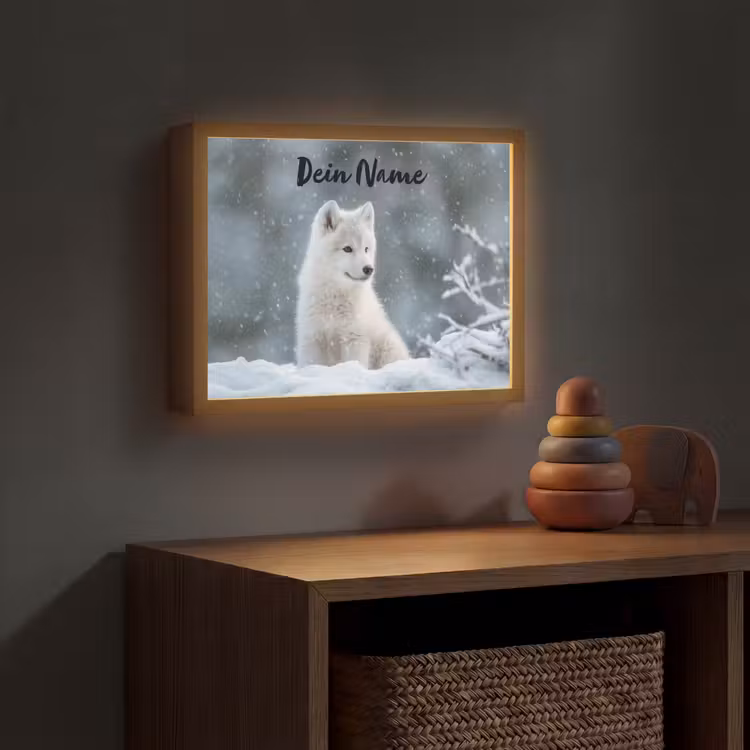 Wolf - Pup - Sneeuw Light Box met batterij (Wandlamp kind) middel -sfeer5_kind
