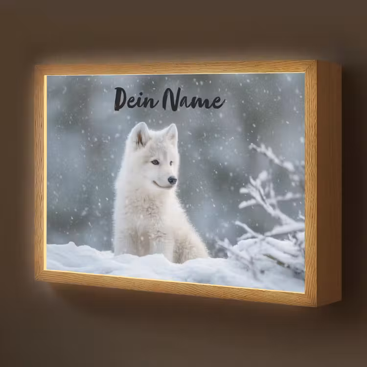 Wolf - Pup - Sneeuw Light Box met batterij (Wandlamp kind) middel -z3d_website