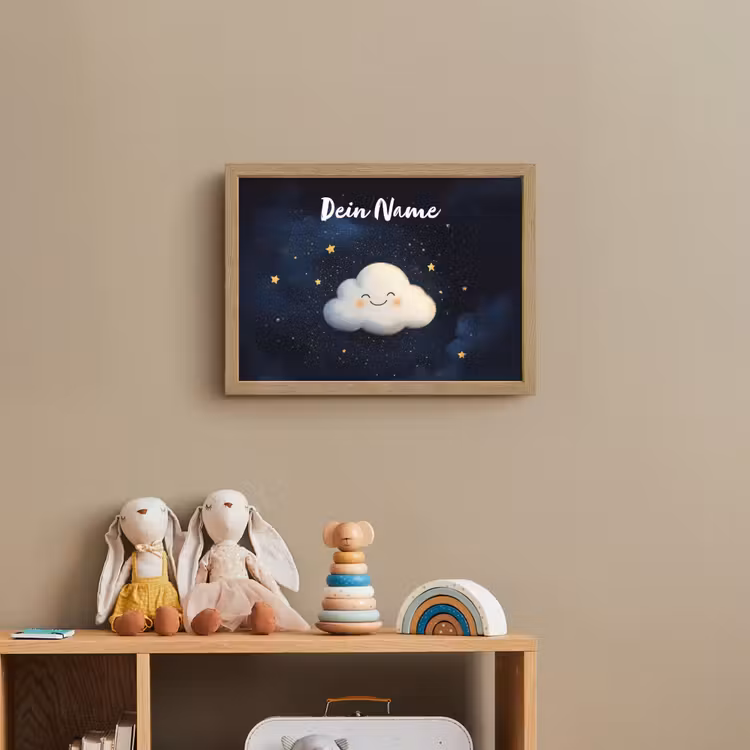 Wolkje - Gezichtje - Sterren - Donkerblauw Light Box met batterij (Wandlamp kind) middel -sfeer2_kind