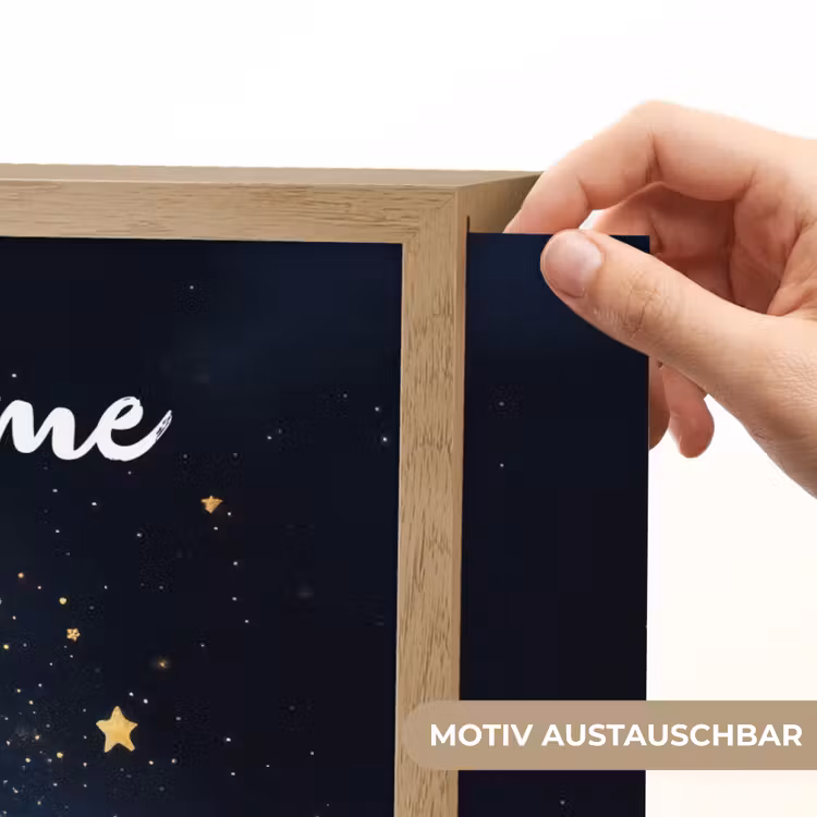 Wolkje - Gezichtje - Sterren - Donkerblauw Light Box met batterij (Wandlamp kind) middel -USP_websiteprintDE
