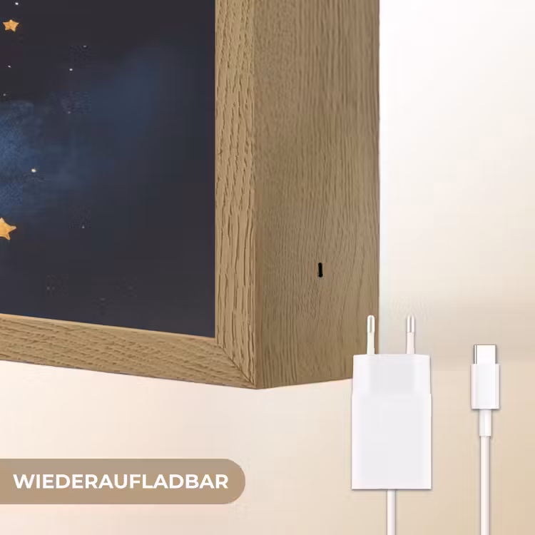 Wolkje - Gezichtje - Sterren - Donkerblauw Light Box met batterij (Wandlamp kind) middel -USP_websiteoplaadbaarDE