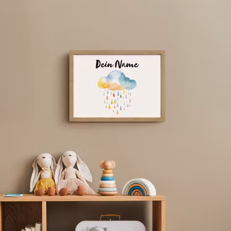 Wolk - Regen - Watercolor - Kleurrijk Light Box met batterij (Wandlamp kind) middel -sfeer2_kind