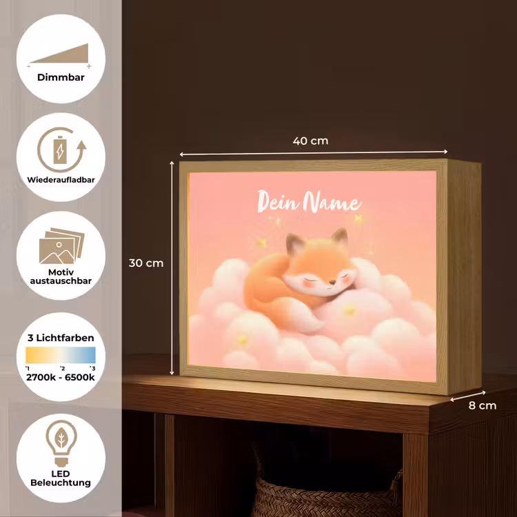 Wolken - Vos - Oranje - Sterren Light Box met batterij (Wandlamp kind) middel -USP_websiteoverzichtDE