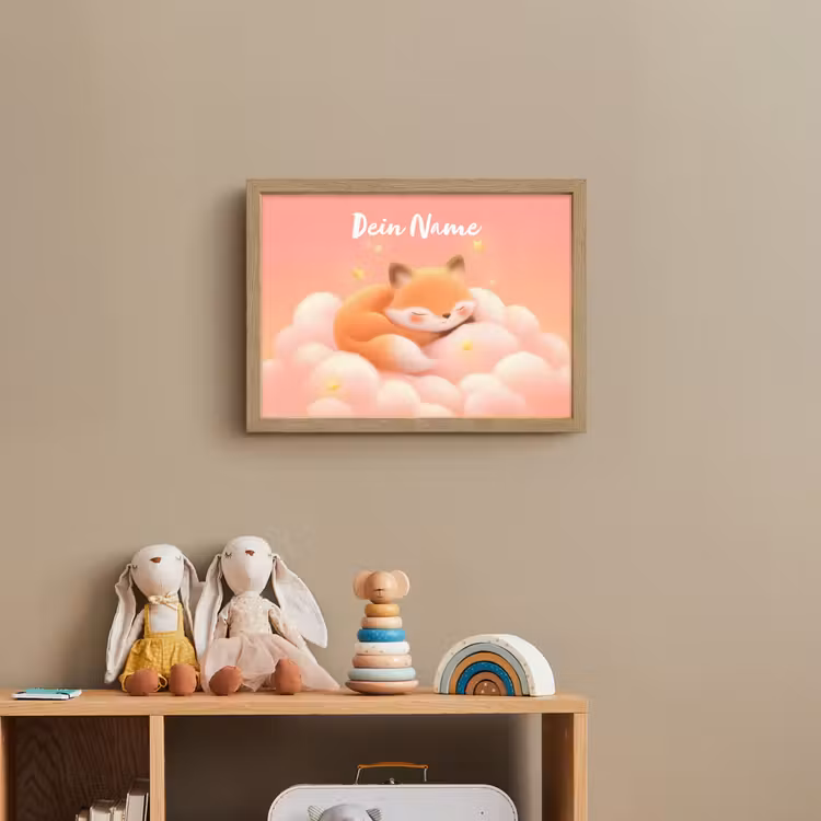 Wolken - Vos - Oranje - Sterren Light Box met batterij (Wandlamp kind) middel -sfeer2_kind