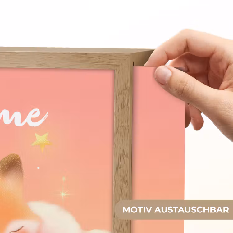Wolken - Vos - Oranje - Sterren Light Box met batterij (Wandlamp kind) middel -USP_websiteprintDE