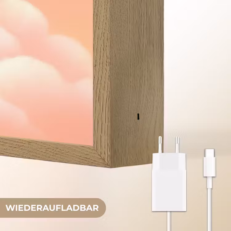 Wolken - Vos - Oranje - Sterren Light Box met batterij (Wandlamp kind) middel -USP_websiteoplaadbaarDE